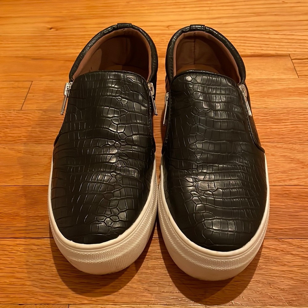 Black Crocodile print slip on Sneakers